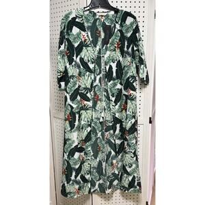 Rachel Zoe Tassel Tie Front Duster Kimono One Size Green Floral Palm Casual NEW